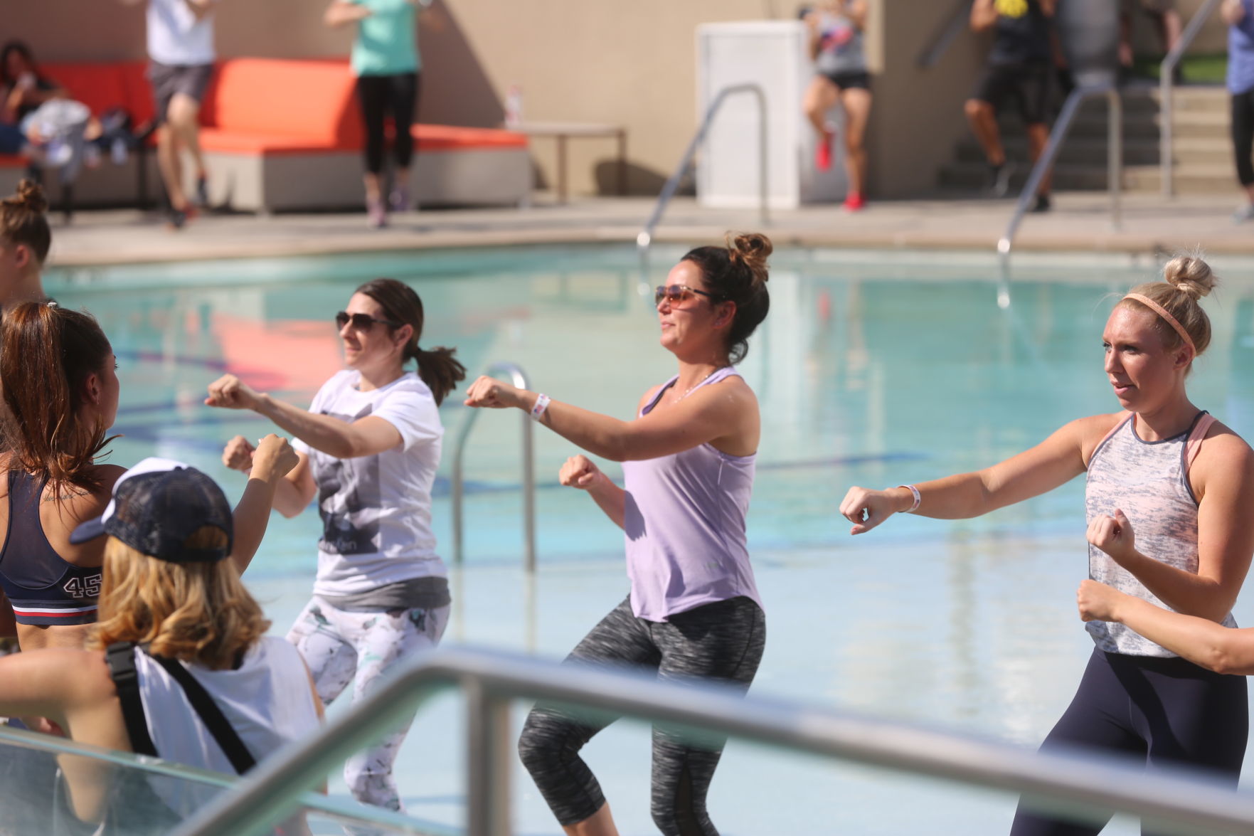 Actor Mark Wahlberg helps to lead a F45 track workout at Ocean Casino Resort in Atlantic City as part of the casino's one-year anniversary Saturday, June 22, 2019.